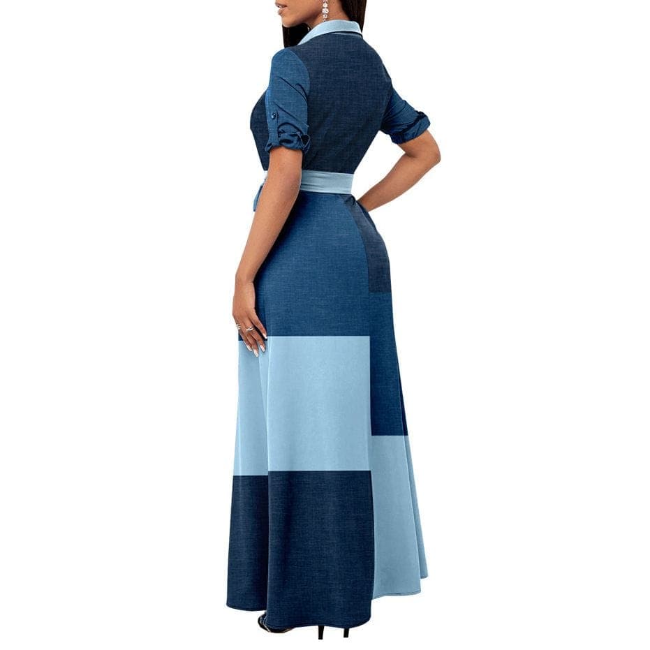 Robe longue chemisier à empiècements bicolores