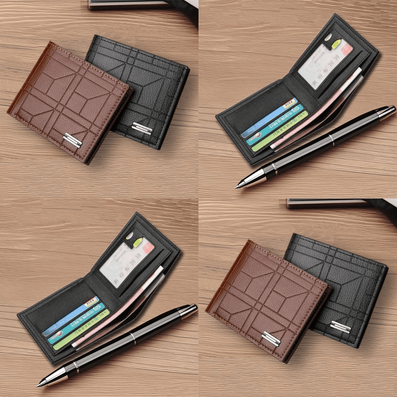 Portefeuille Pliable Slim pour Homme en Cuir PU Texturé avec Porte-Cartes et Fenêtre d'Identité